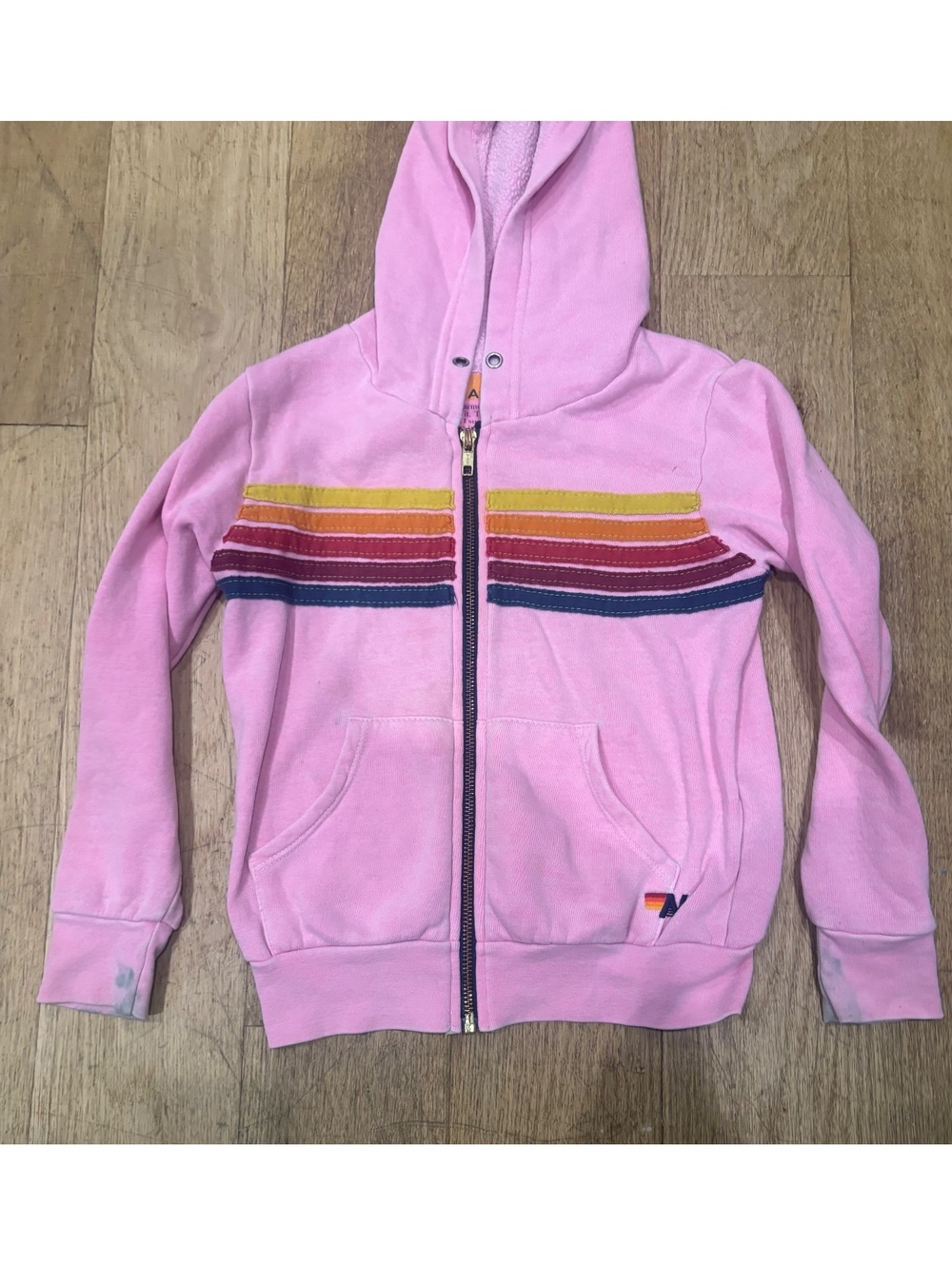 Aviator Nation Kid's 5 Stripe Hoodie in Neon Pink Size 4